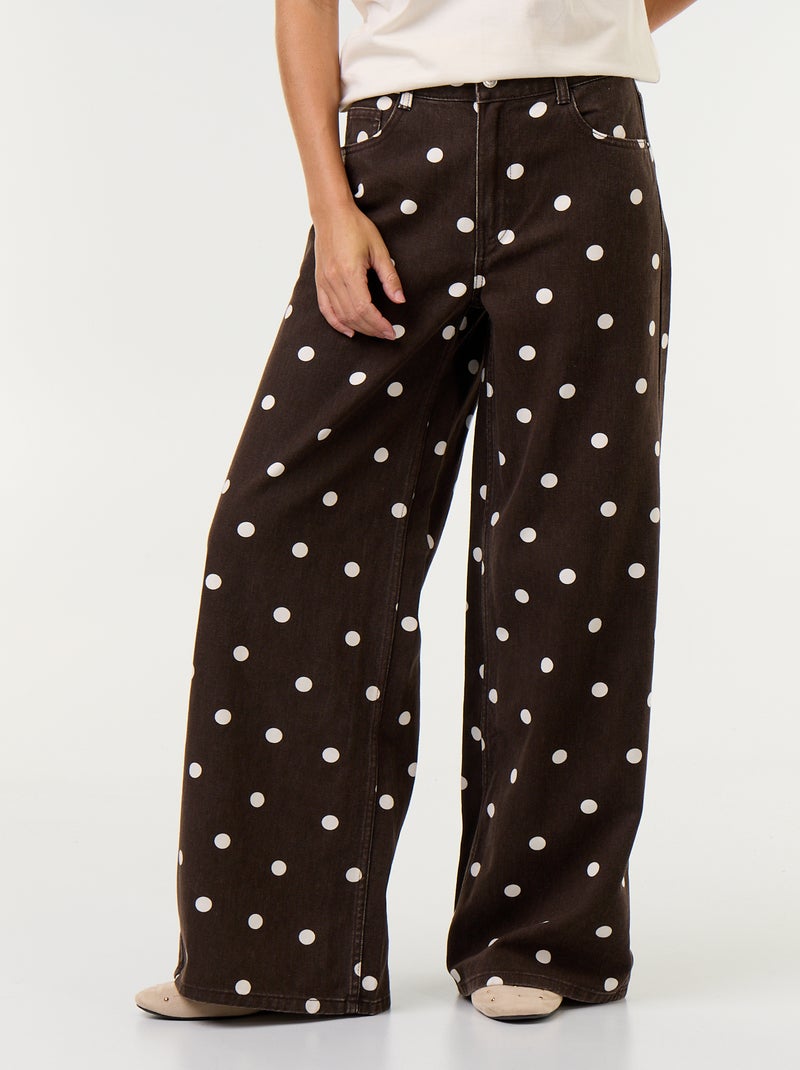 Jean wid leg taille haute à pois Marron - Kiabi