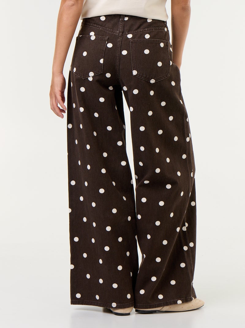 Jean wid leg taille haute à pois Marron - Kiabi