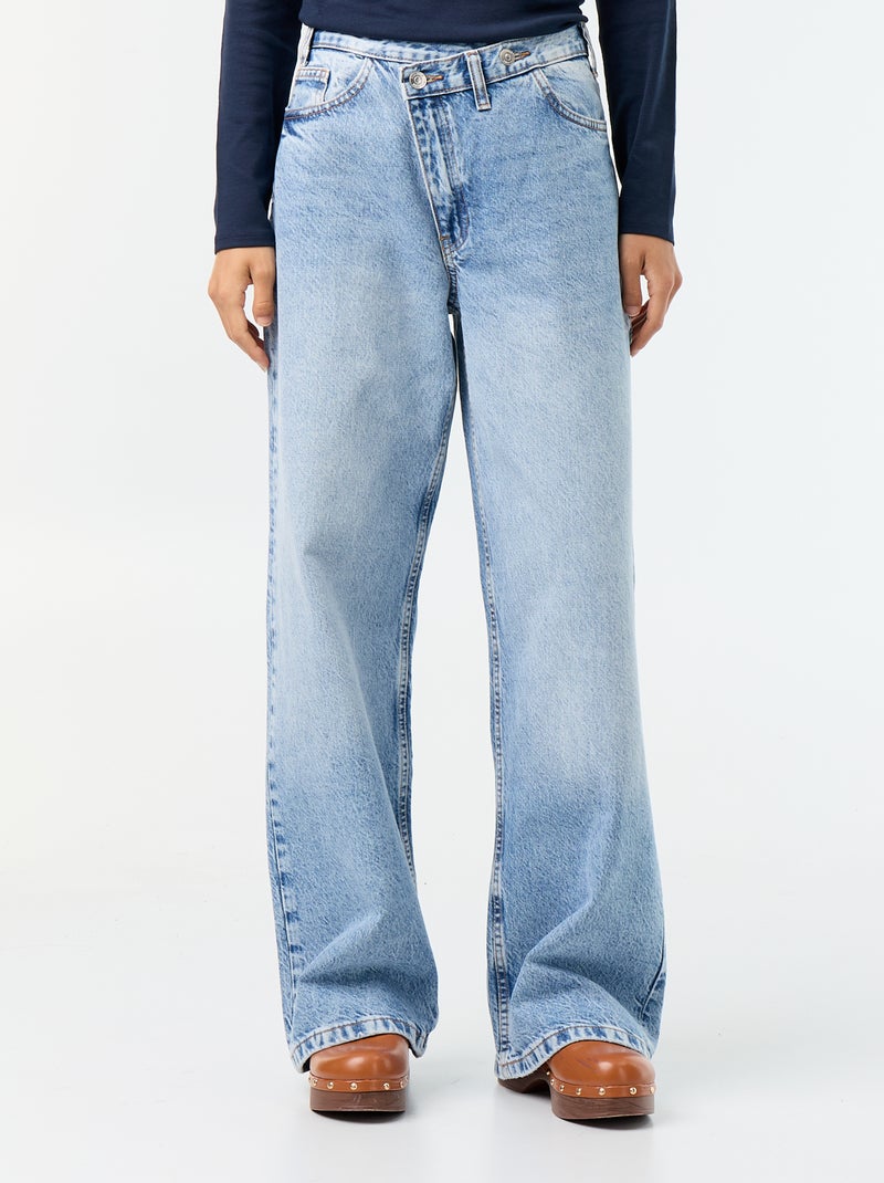 Jean wide avec patte de boutonnage décalée Bleu - Kiabi