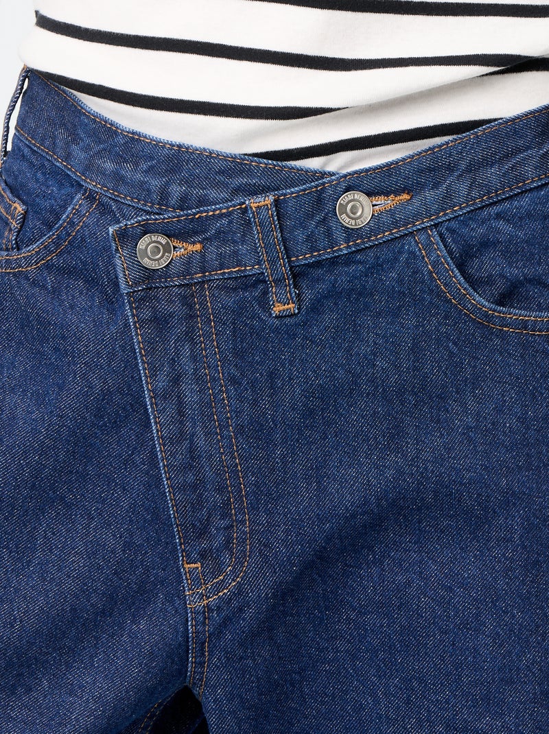 Jean wide avec patte de boutonnage décalée Bleu - Kiabi