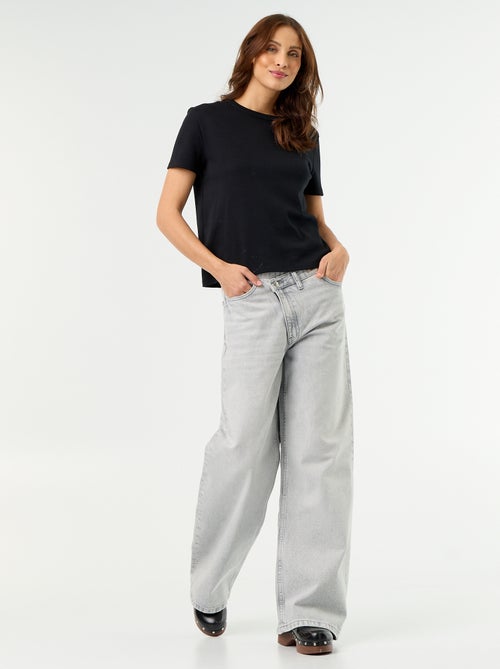 Jean wide avec patte de boutonnage décalée - Kiabi Jean wide avec patte de boutonnage décalée - Kiabi