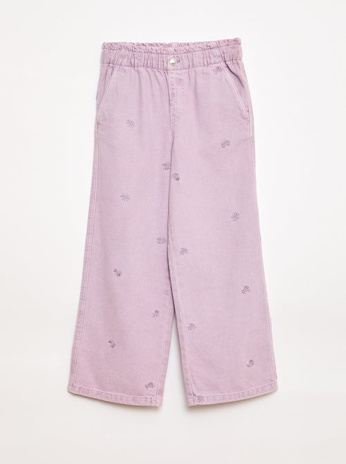 Jean wide leg à motif brodé - Kiabi