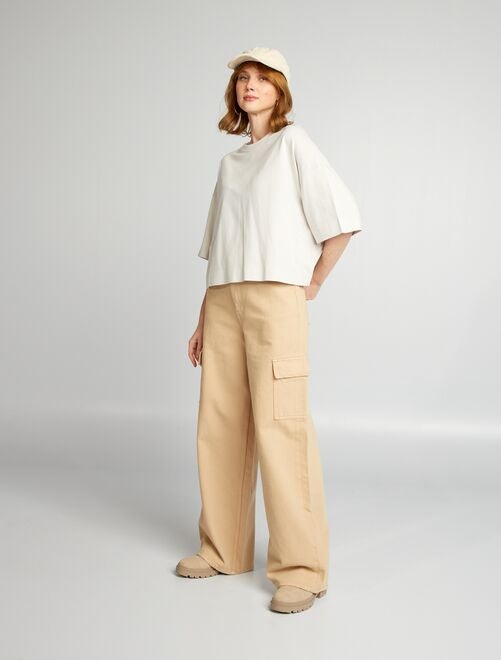 Pantalon tailleur taille haute beige - TPGK mode femme