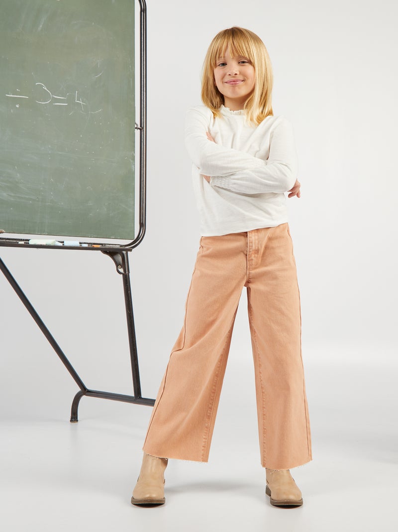 Jean wide leg à taille haute Beige - Kiabi