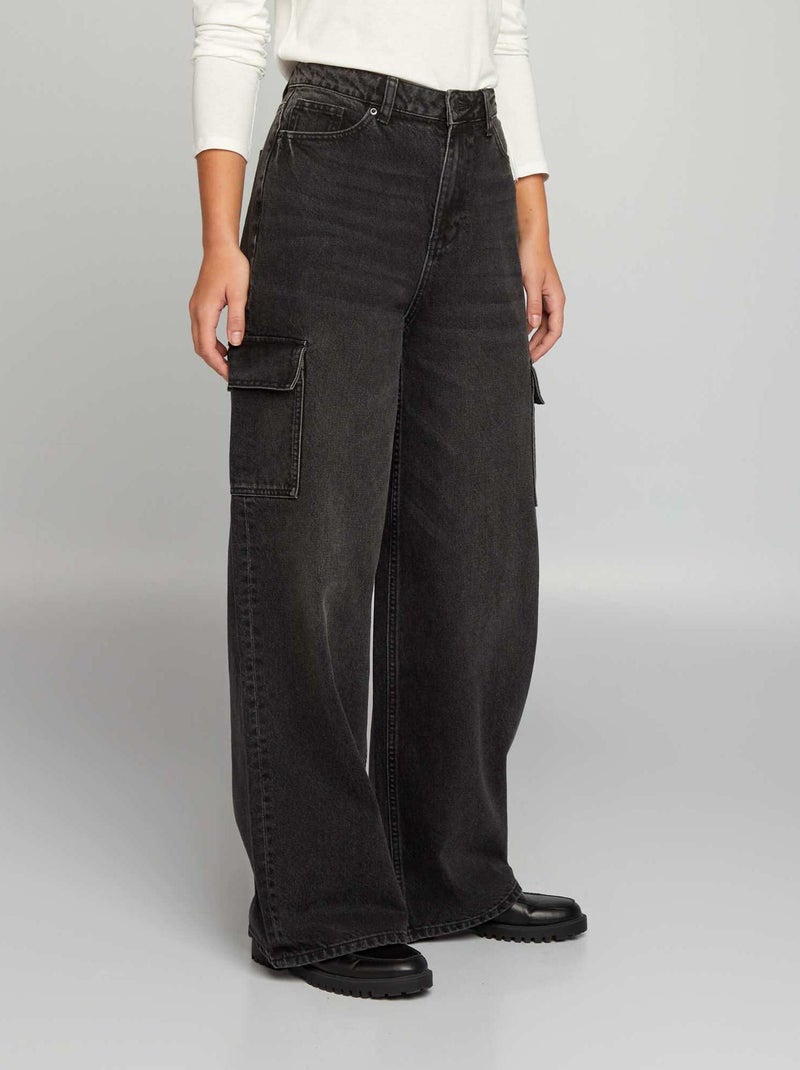 Jean wide-leg à taille haute Noir - Kiabi