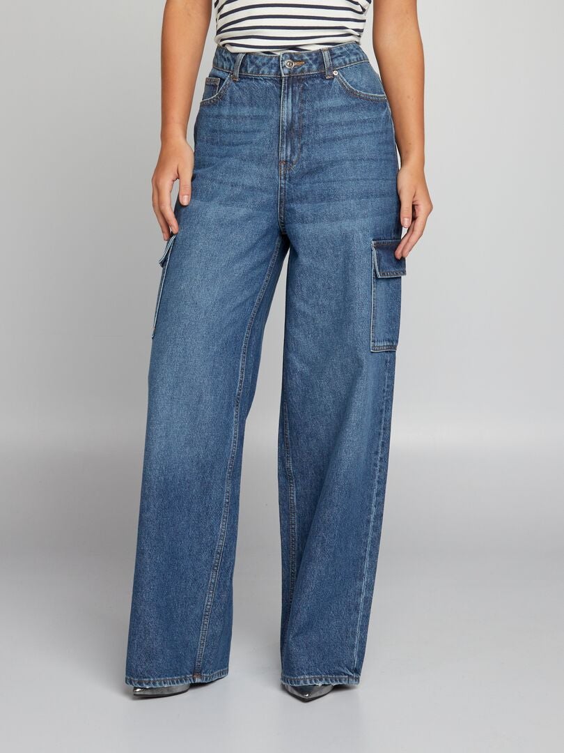 High Waist Wide Leg Jean with Stone Detail