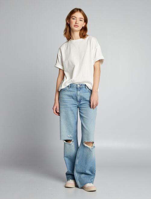 Jean wide leg avec abrasions - Kiabi