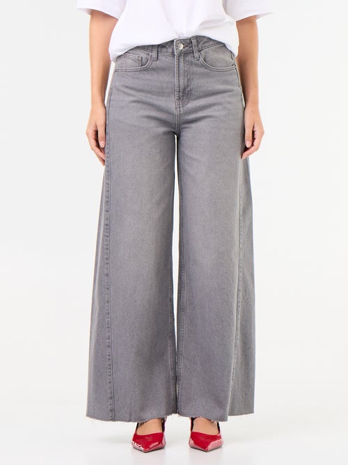 Jean wide leg avec bord à cru - Kiabi