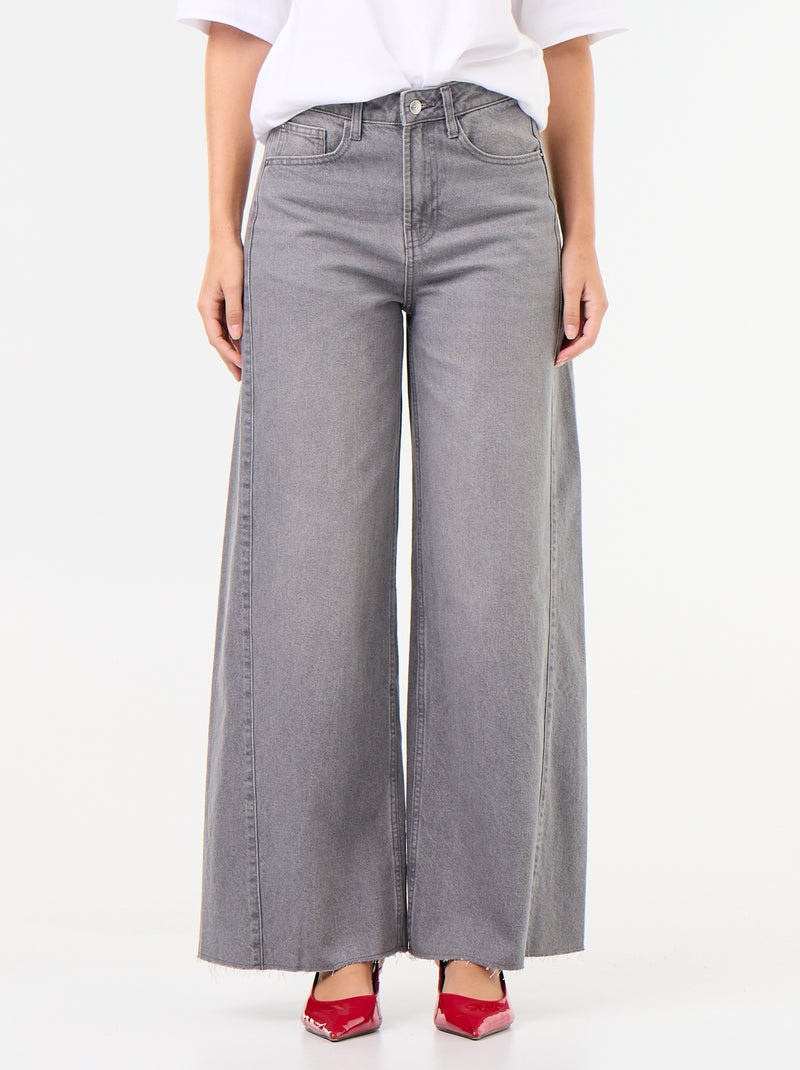 Jean wide leg avec bord à cru Gris - Kiabi