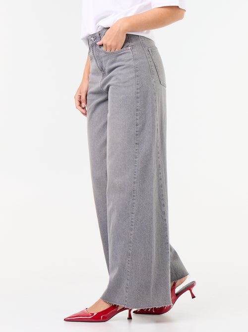 Jean wide leg avec bord à cru - Kiabi