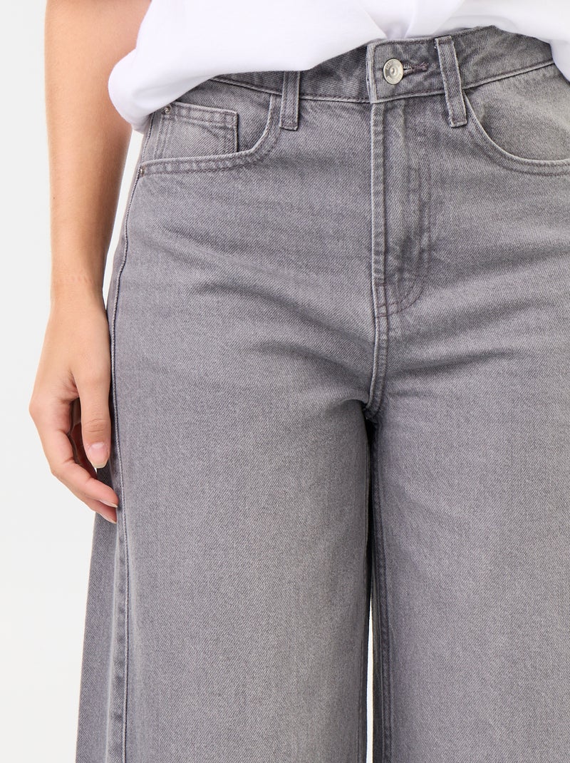 Jean wide leg avec bord à cru Gris - Kiabi