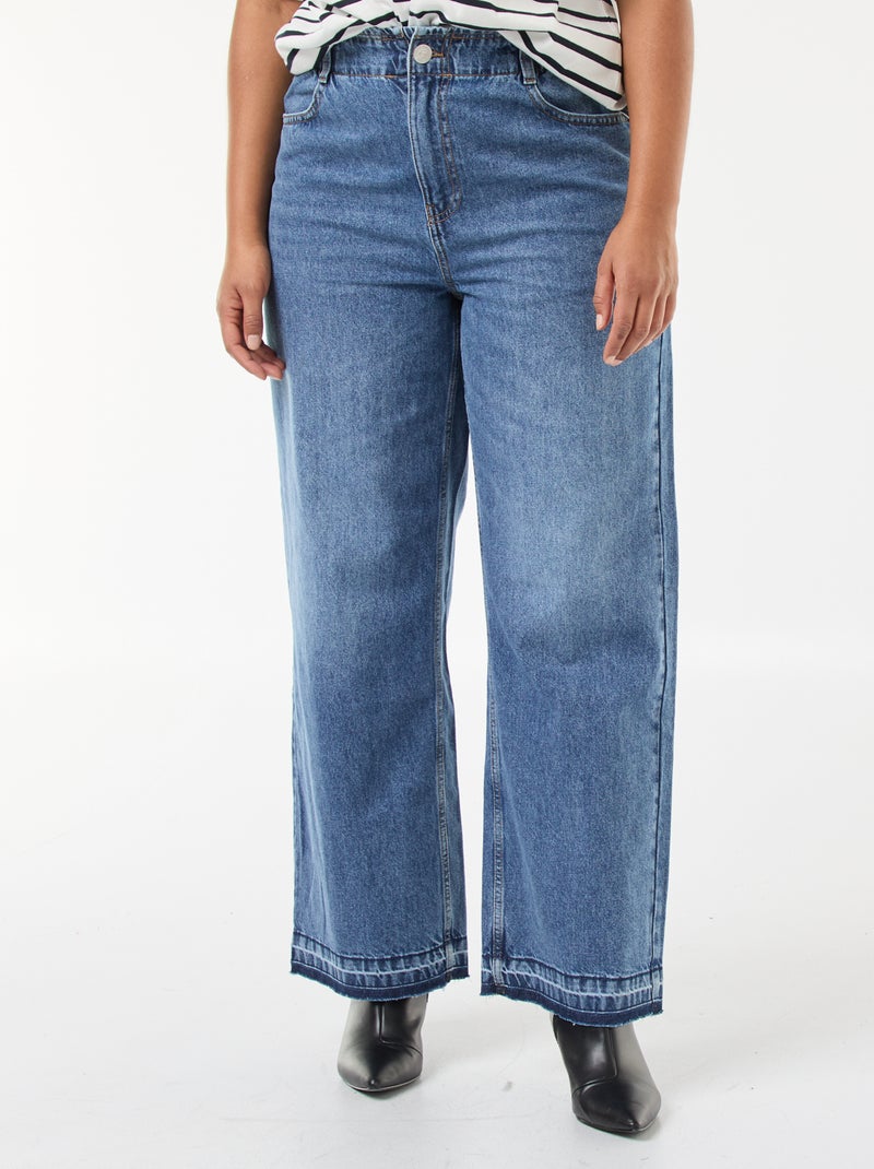 Jean wide leg avec bords à cru Bleu - Kiabi