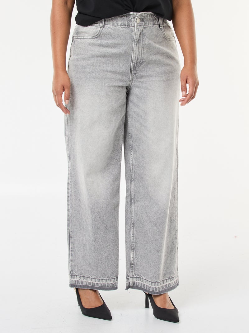 Jean wide leg avec bords à cru Gris - Kiabi