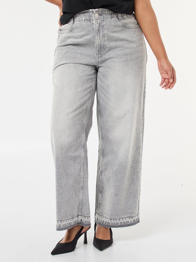 Jean wide leg avec bords à cru Gris - Kiabi
