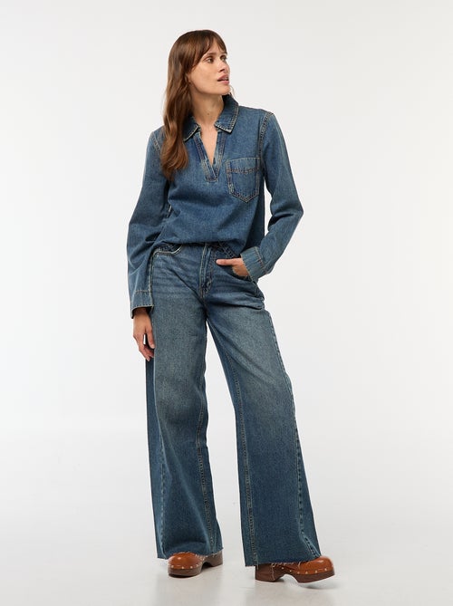 Jean wide leg avec bords à cru - Kiabi