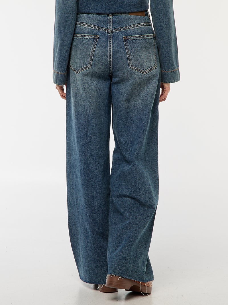 Jean wide leg avec bords à cru Stone - Kiabi