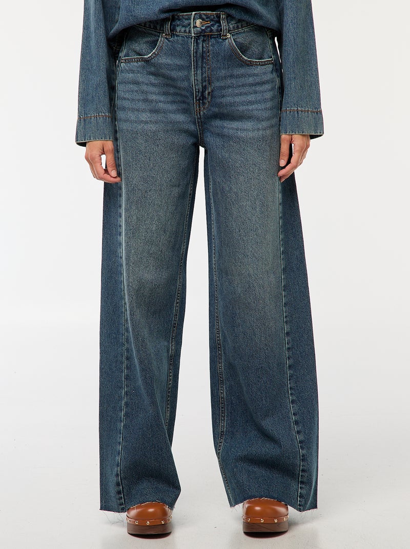 Jean wide leg avec bords à cru Stone - Kiabi