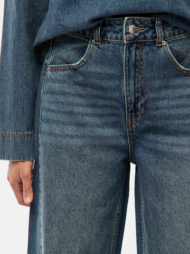 Jean wide leg avec bords à cru Stone - Kiabi