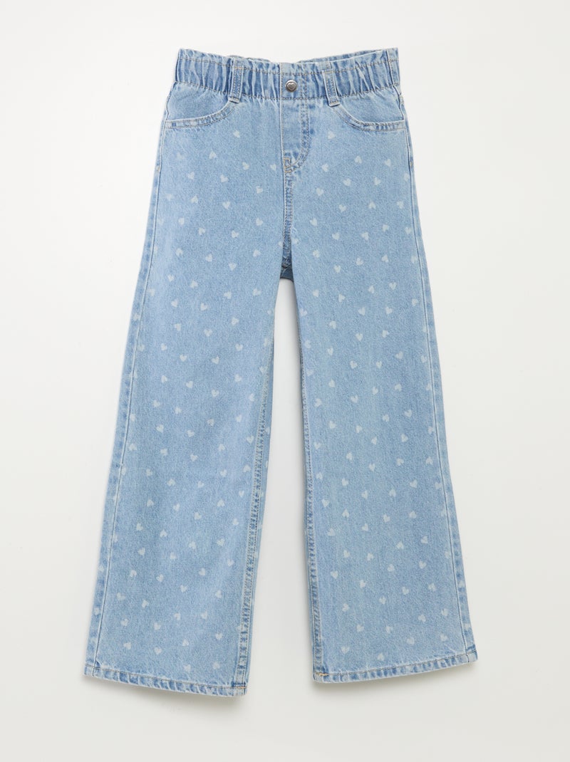Jean wide leg avec broderies cœurs BLEU - Kiabi