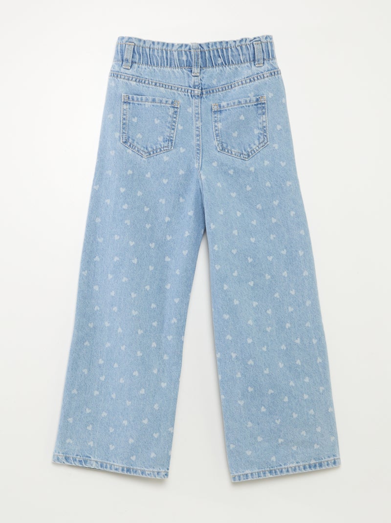 Jean wide leg avec broderies cœurs BLEU - Kiabi