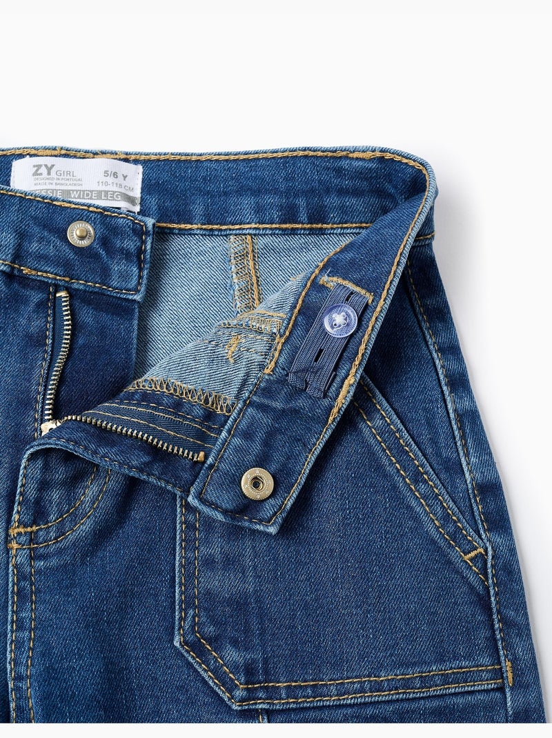 Jean Wide Leg avec Coutures Surélevées Bleu Bleu - Kiabi