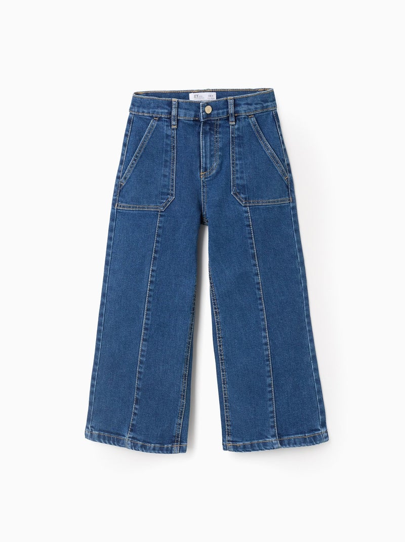 Jean 'Wide Leg' avec Coutures Surélevées Bleu - Kiabi