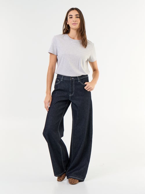 Jean wide leg avec étoiles brodées sur poches arrières - Kiabi
