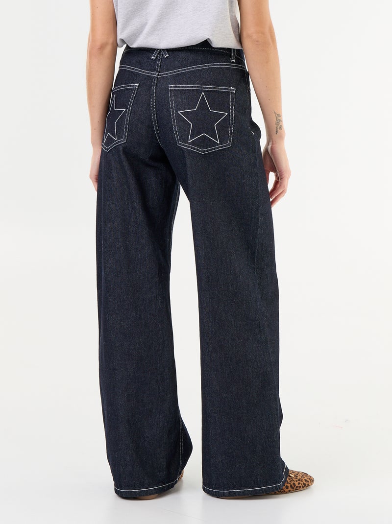 Jean wide leg avec étoiles brodées sur poches arrières Bleu - Kiabi