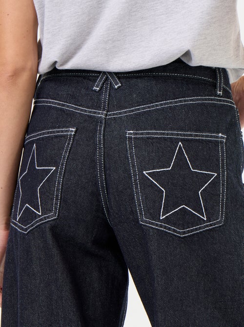 Jean wide leg avec étoiles brodées sur poches arrières - Kiabi