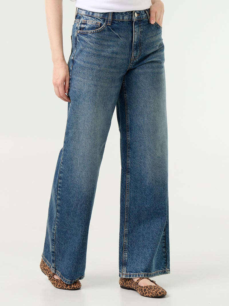 Jean wide leg avec étoiles brodées sur poches arrières Bleu - Kiabi