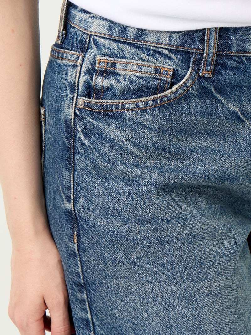 Jean wide leg avec étoiles brodées sur poches arrières Bleu - Kiabi