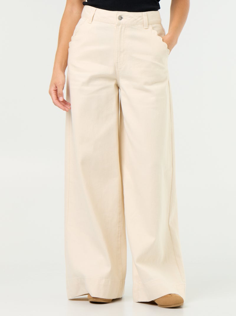 Jean wide leg avec poches découpées Blanc - Kiabi