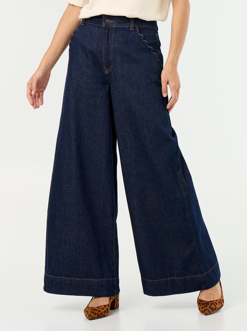 Jean wide leg avec poches découpées Bleu - Kiabi