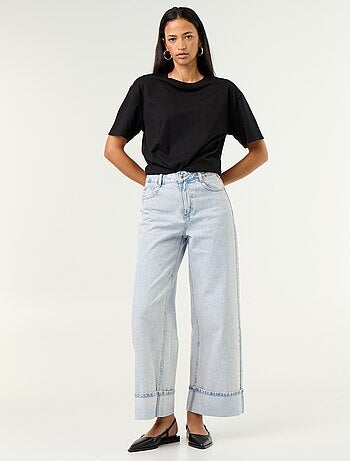 Jean wide leg avec revers à la base