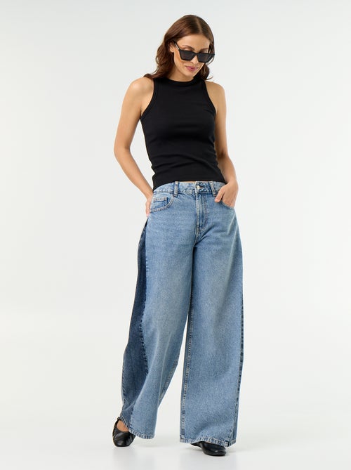 Jean wide leg contrasté sur les côtés - Kiabi