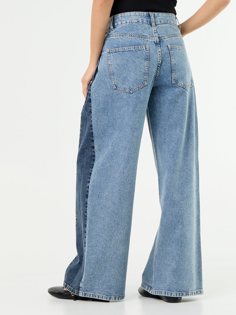 Jean wide leg contrasté sur les côtés Bleu - Kiabi