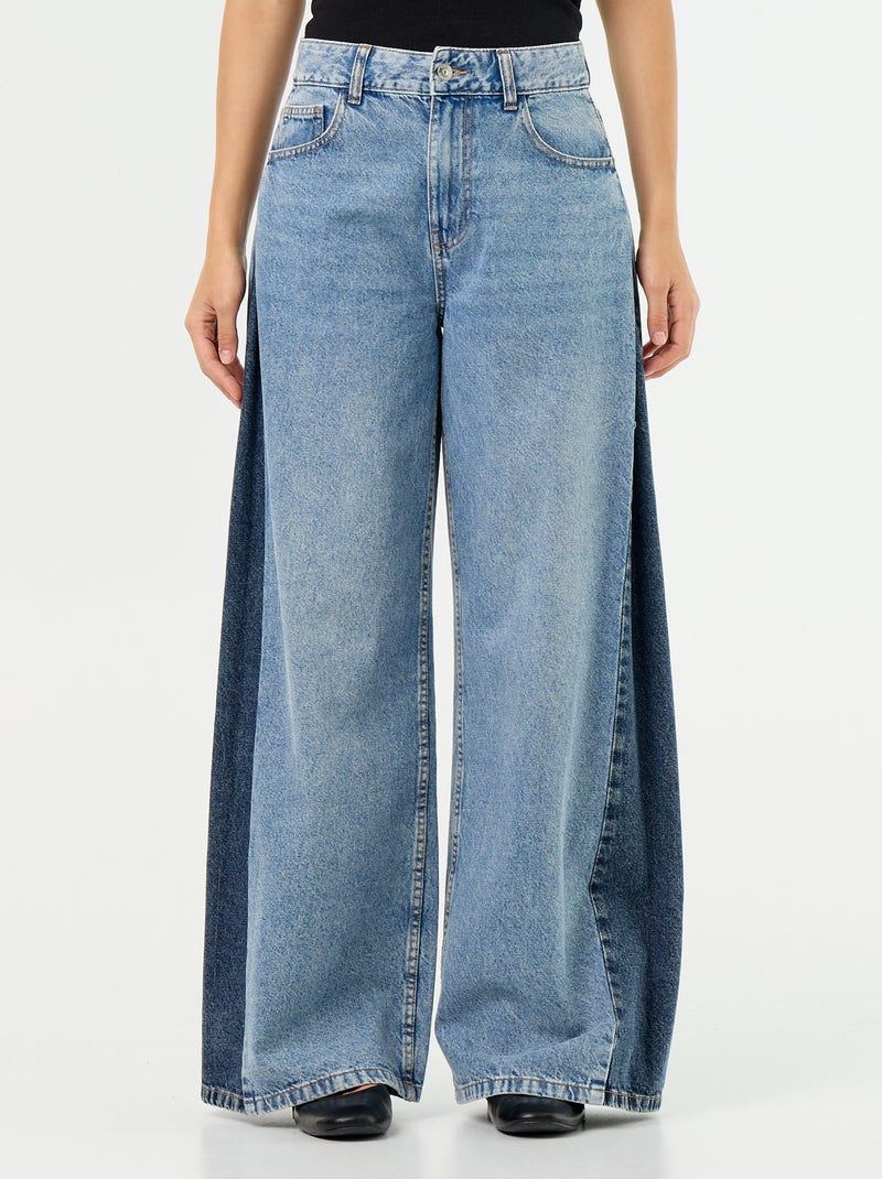 Jean wide leg contrasté sur les côtés Bleu - Kiabi
