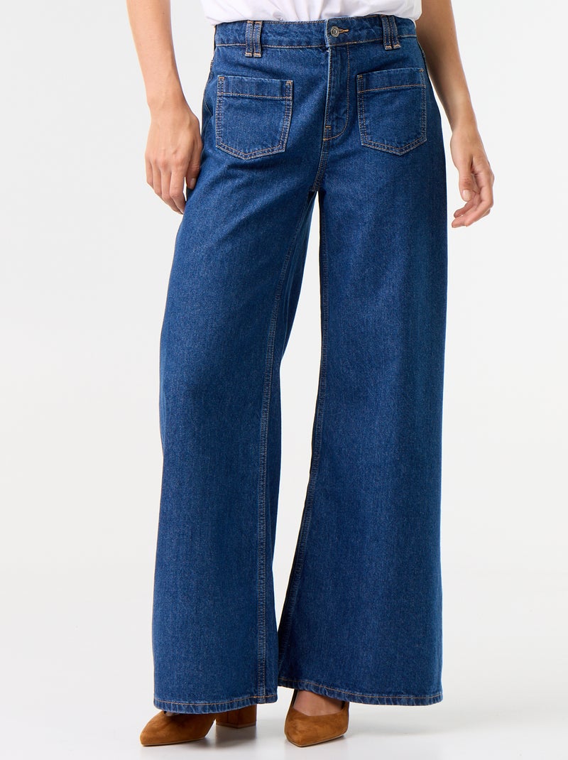 Jean wide leg / coupe large avec poches plaquées Bleu - Kiabi
