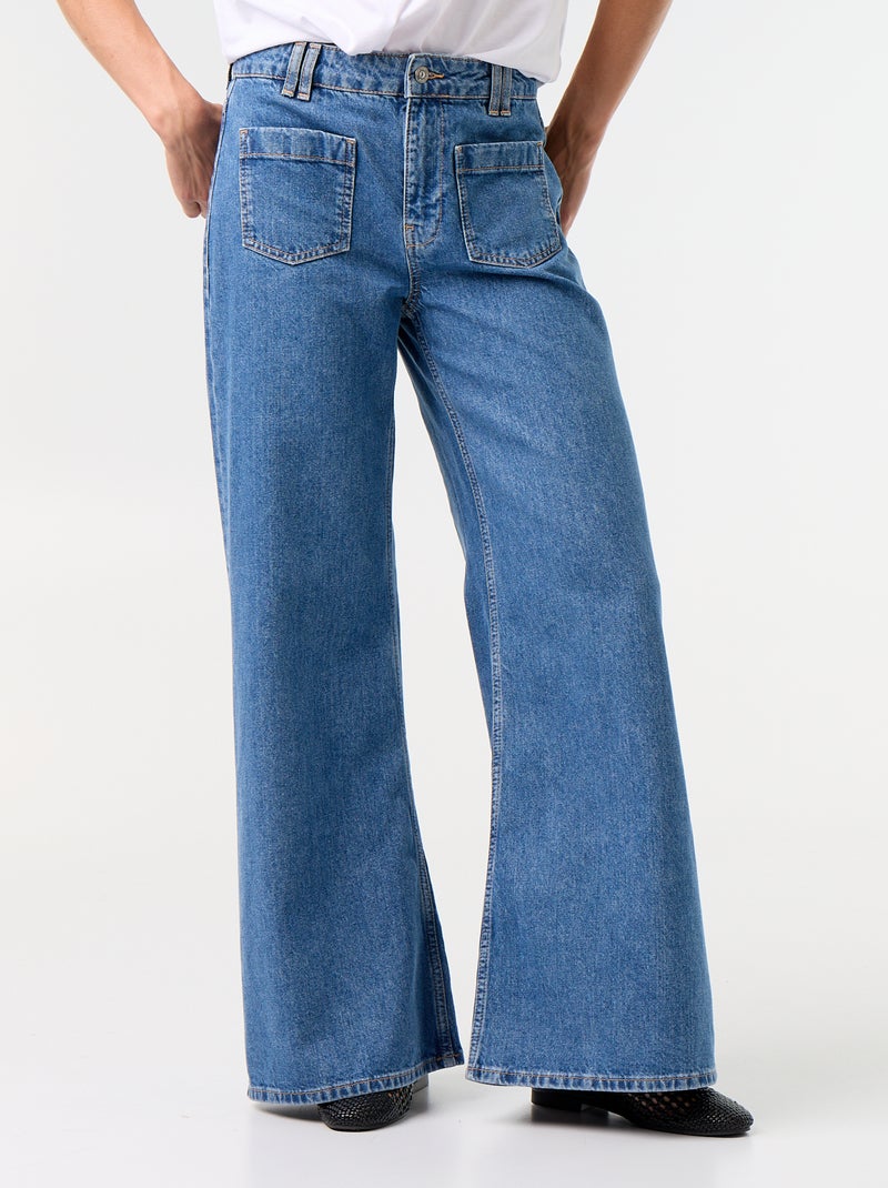 Jean wide leg / coupe large avec poches plaquées Bleu - Kiabi