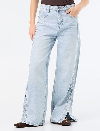 Jean wide leg / coupe large avec pressions factices sur les côtés