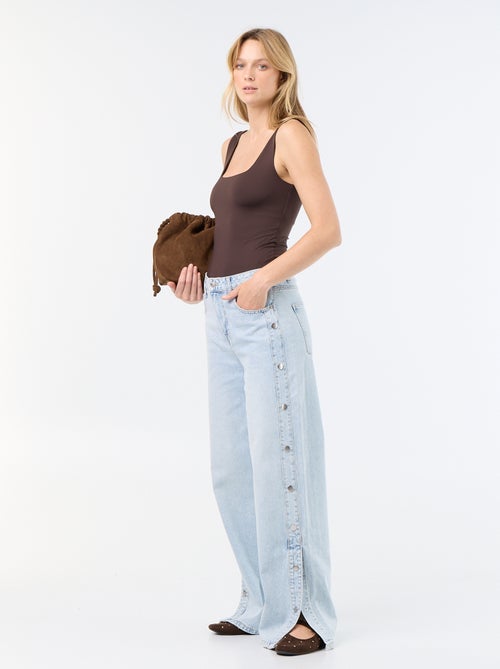 Jean wide leg / coupe large avec pressions factices sur les côtés - Kiabi