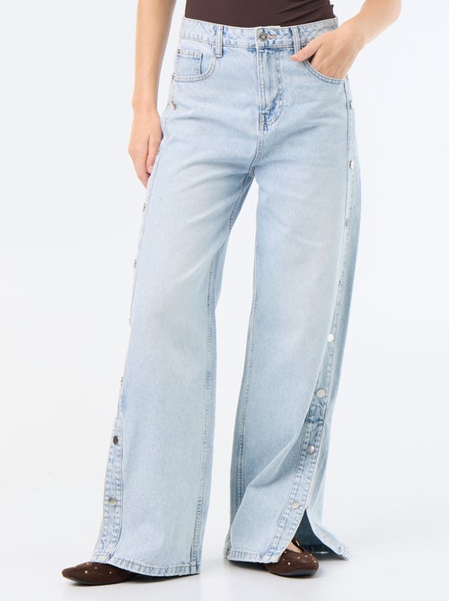 Jean wide leg / coupe large avec pressions factices sur les côtés - Kiabi