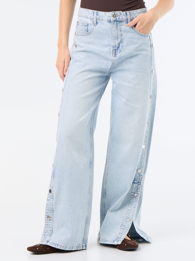 Jean wide leg / coupe large avec pressions factices sur les côtés Bleu - Kiabi