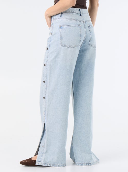 Jean wide leg / coupe large avec pressions factices sur les côtés - Kiabi