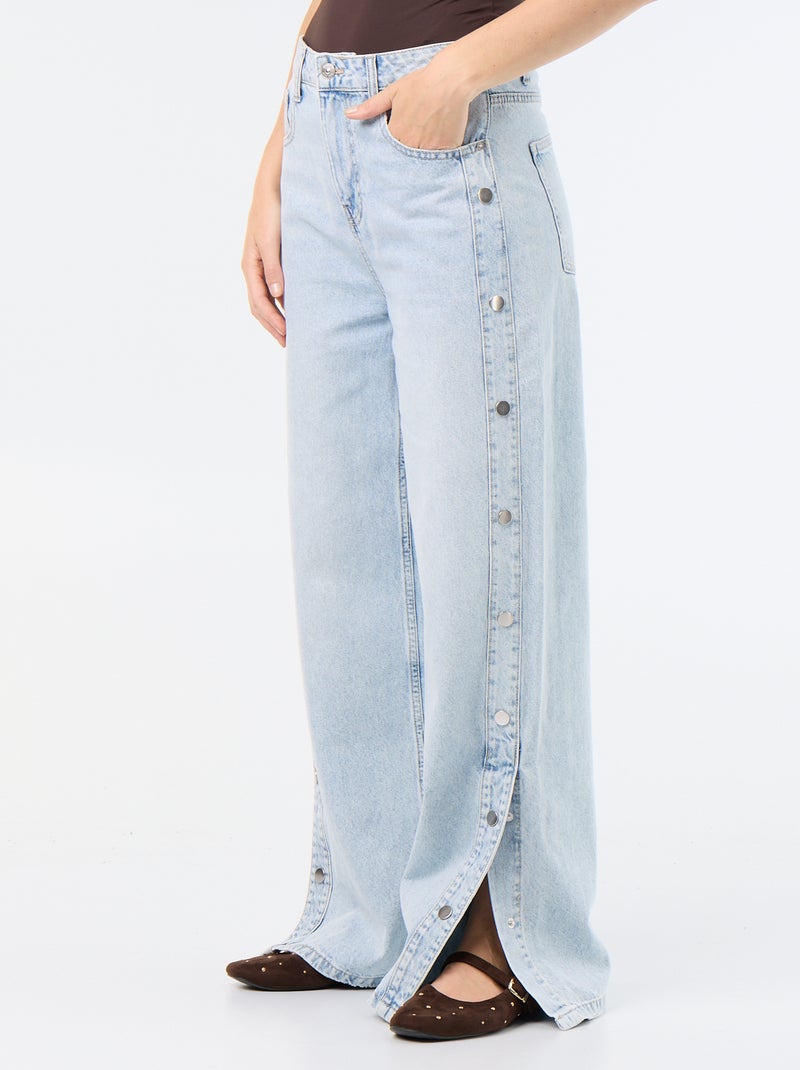 Jean wide leg / coupe large avec pressions factices sur les côtés Bleu - Kiabi