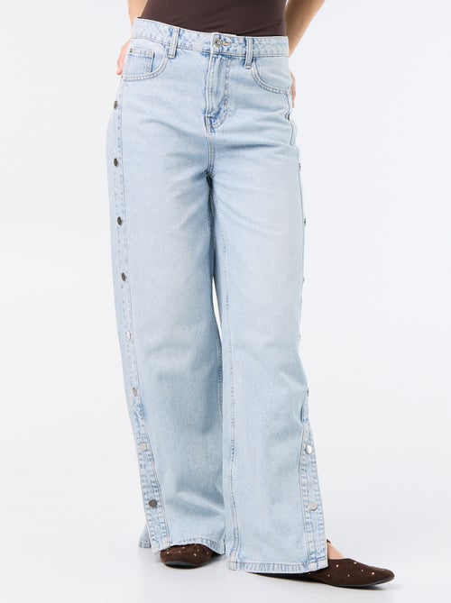 Jean wide leg / coupe large avec pressions factices sur les côtés - Kiabi