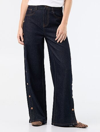 Jean wide leg / coupe large avec pressions factices sur les côtés