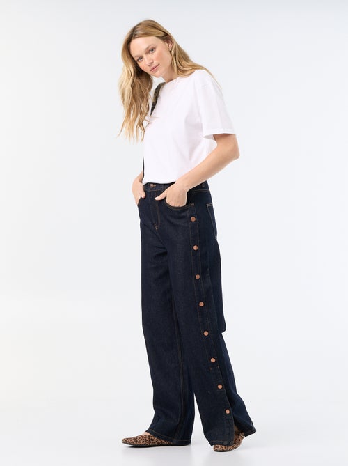 Jean wide leg / coupe large avec pressions factices sur les côtés - Kiabi