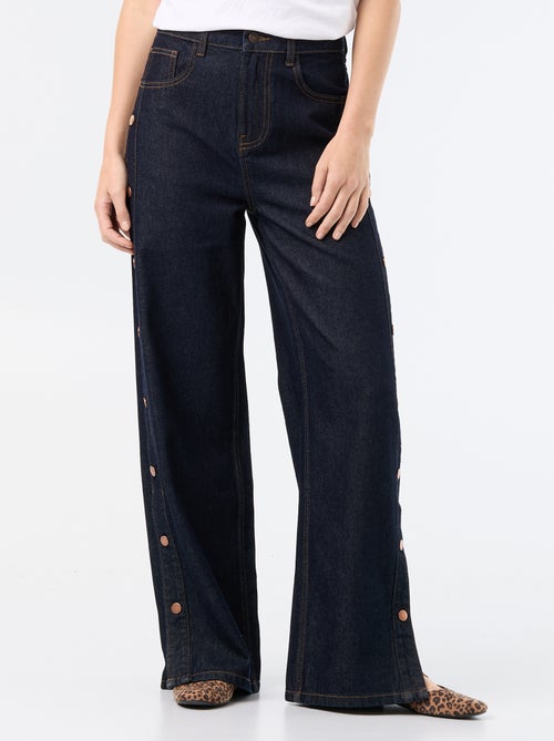 Jean wide leg / coupe large avec pressions factices sur les côtés - Kiabi