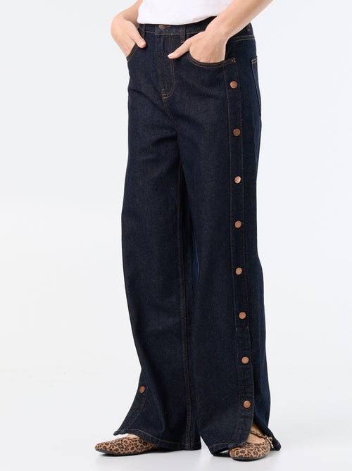 Jean wide leg / coupe large avec pressions factices sur les côtés - Kiabi